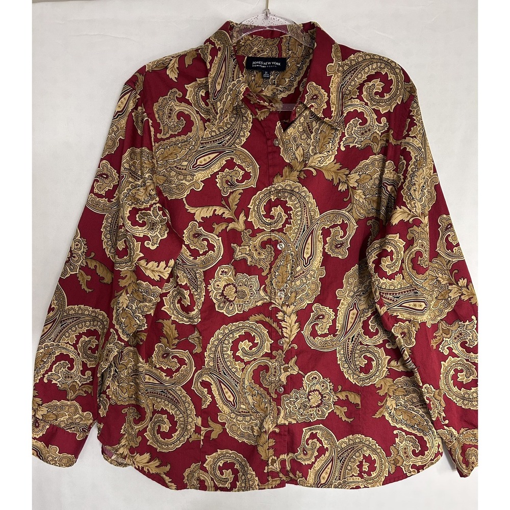 Jones New York Signature Woman Burgundy &Gold Baroque Paisley Top 1X NWT